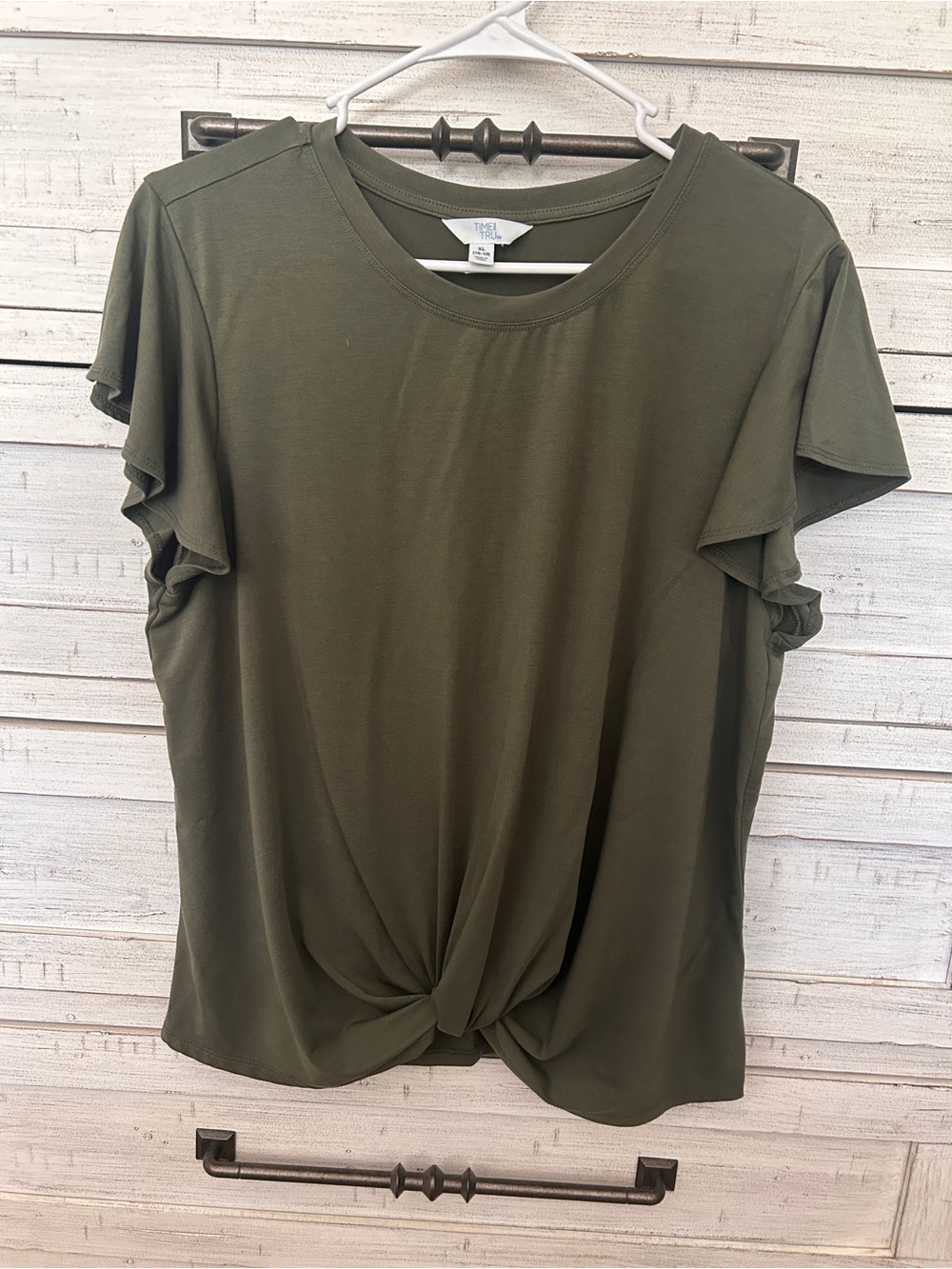 Olive Knot Front Ruffle Sleeve Tee